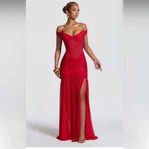 Elegant Red Strapless Evening Gown